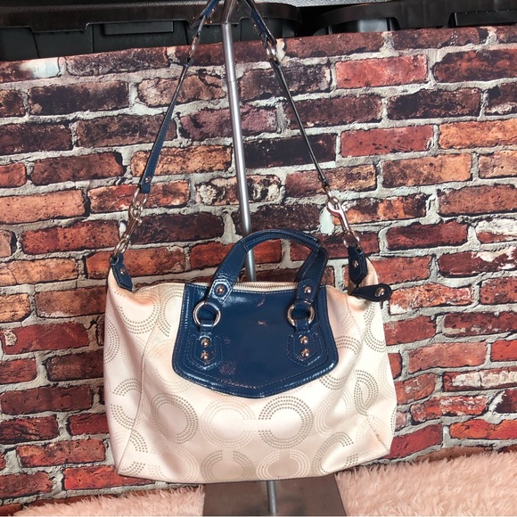 Coach Ashley Op Art Satchel F20027 in Khaki and Cobalt - Picture 5 of 15